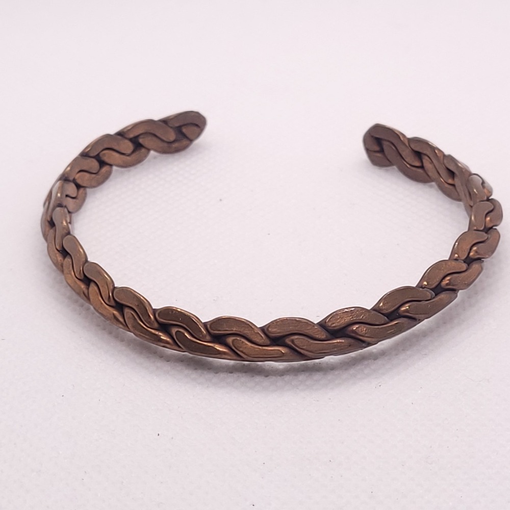Copper Cuff Bracelet Braided Woven Link Design Vintage Unisex Boho